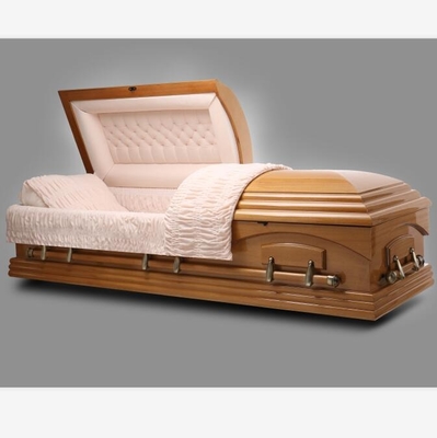American MAGISTRATE RED Style Coffin Casket Zinc Handle Solid Mahogany Solid Mahogany Flat Wrapped Funeral Casket